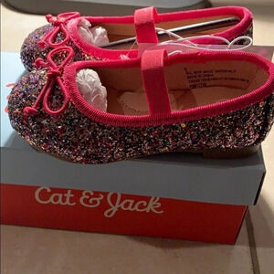 Cat & Jack Lily Pink Glitter Ballet Flat Shoes NWOB
